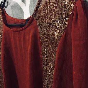 Nine West Sheer Maroon Blouse with Gold Accents